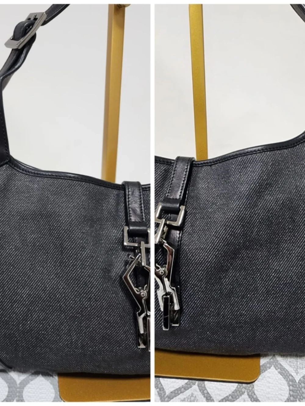 Authentic GUCCI Vintage Jackie Hobo Denim Bag Black